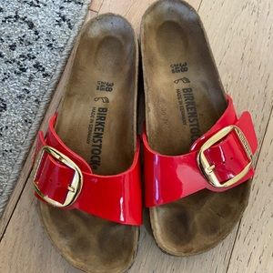 Birkenstock Red Sandals with Gold Buckle